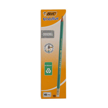 BIC Evolution  655 HB Pencil with Eraser (Pack of 12), Green.
