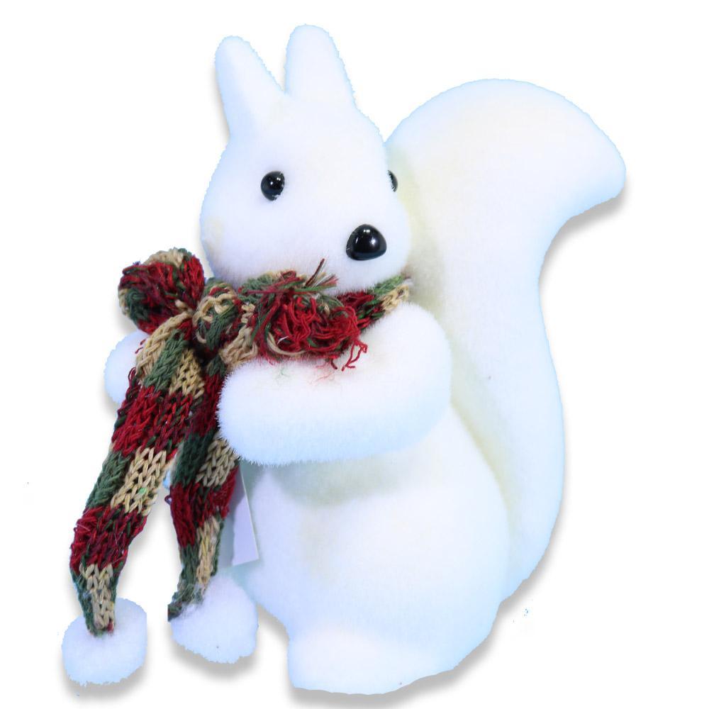 Christmas Foam White Squirrel With Red Scarf.