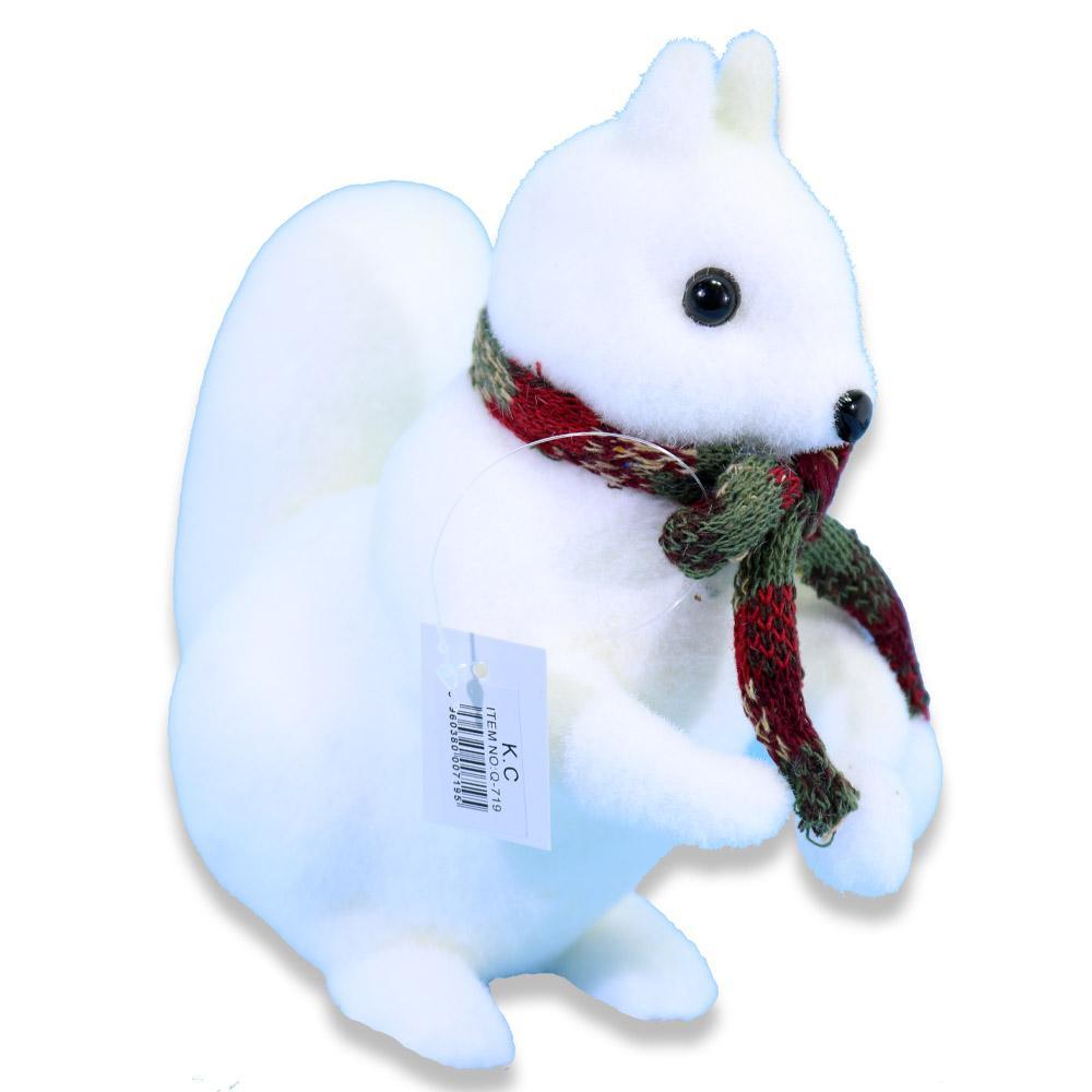 Christmas Foam White Squirrel With Red Scarf.
