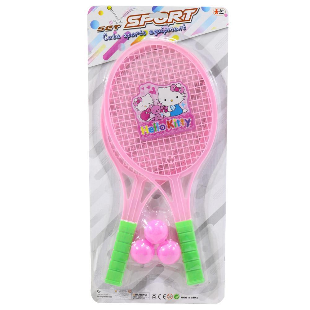 Characters Plastic Racket With 3 Balls Hello Kitty Pink Toys & Baby