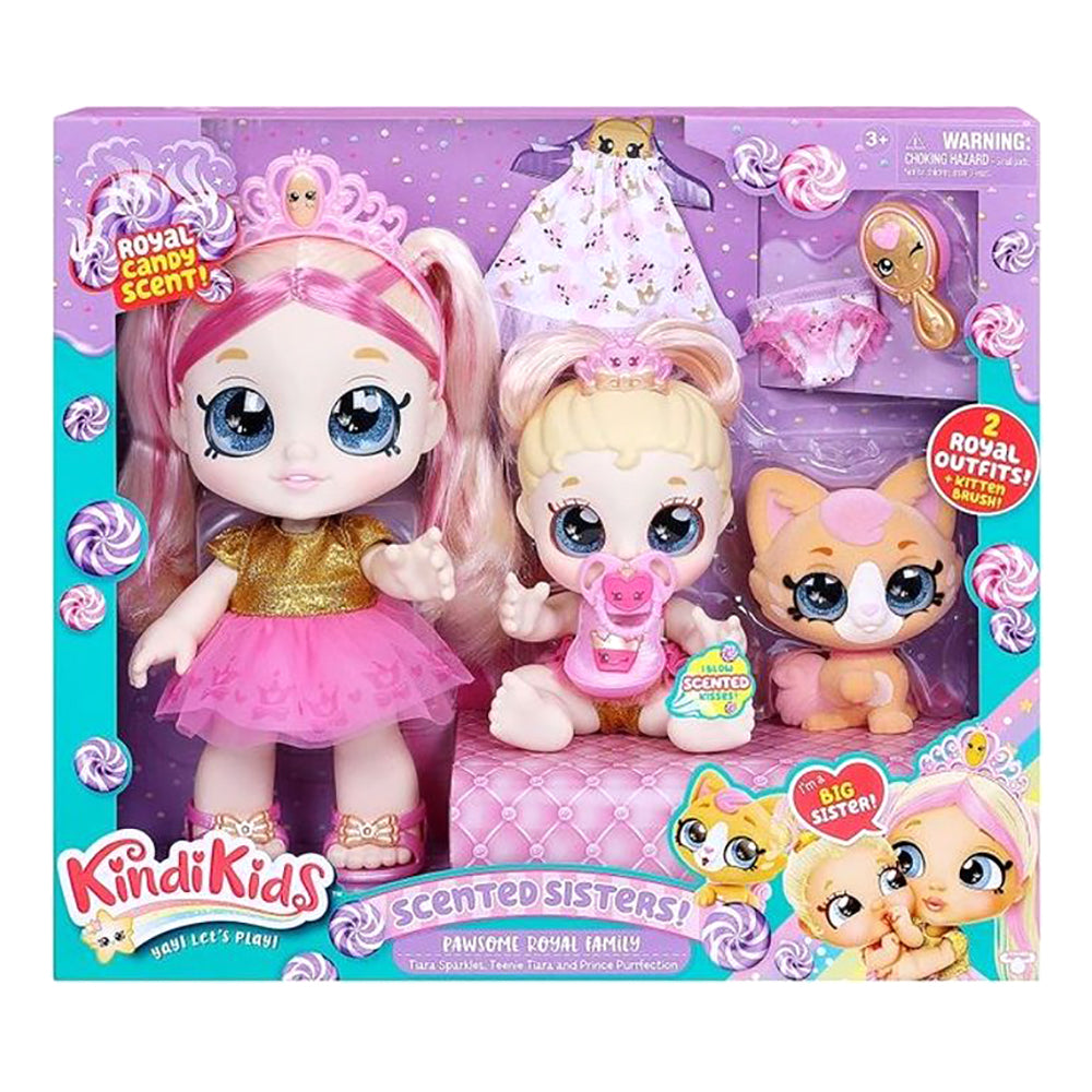 Kindi Kids Tiara Sisters and Kitten Doll Set