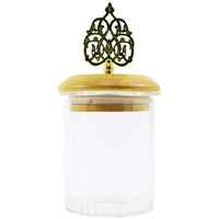 Pyrex Glass Golden Teapot With Infuser And Wood Trivet / medium - Karout Online -Karout Online Shopping In lebanon - Karout Express Delivery 