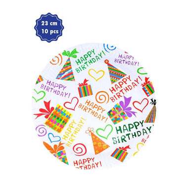 Happy Birthday - Paper Plates 23 cm (10 pcs).