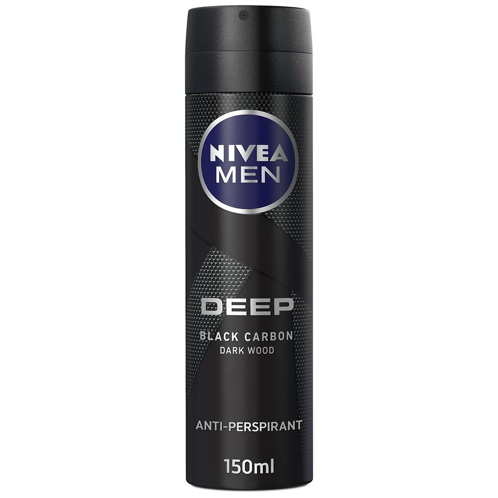 NIVEA MEN DEEP Anti-Perspirant Spray, Anti-Bacterial Black Carbon, 150ml.