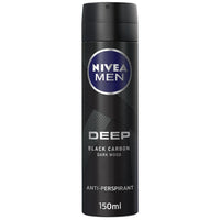 NIVEA MEN DEEP Anti-Perspirant Spray, Anti-Bacterial Black Carbon, 150ml.