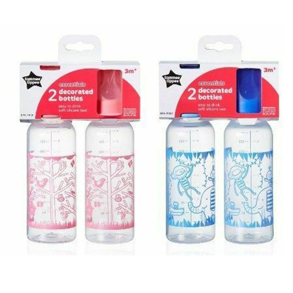 Tommee Tippee Essentials - TWIN PACK Decorated Bottles (2 pcs) - 250ml 3m+ - Karout Online -Karout Online Shopping In lebanon - Karout Express Delivery 
