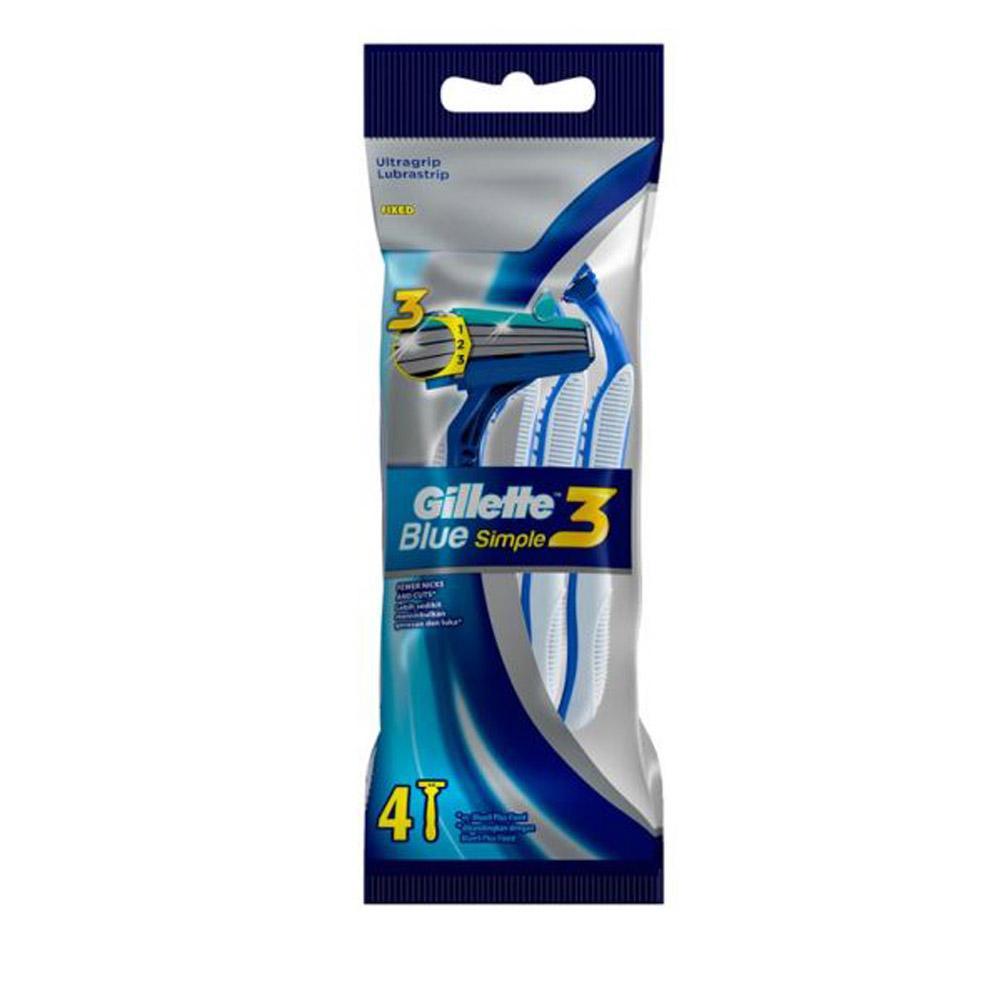 Gillette Blue Simple 3 Disposable Razor - Pack Of 4 Pieces.