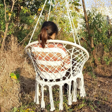 Shop Online Swing Chair Hammock-Rope Garden-Seat Hanging Beige Safety Nordic-Style Knitting For Yard - Karout Online Shopping In lebanon 