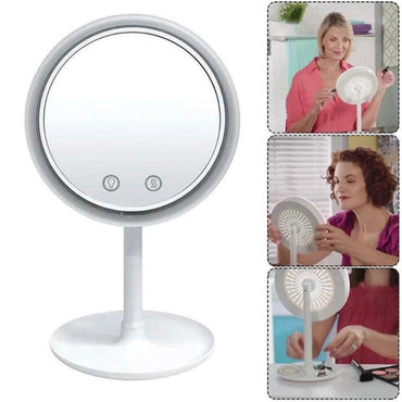Makeup Mirror with LED Light 5X Magnification Mirror Built-In Fan - Karout Online -Karout Online Shopping In lebanon - Karout Express Delivery 