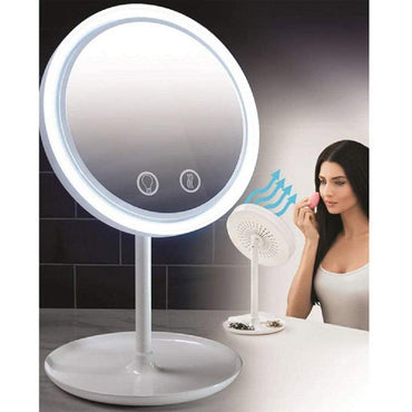LED Mirror Makeup Mirror with Fan and Light Built in - Karout Online -Karout Online Shopping In lebanon - Karout Express Delivery 