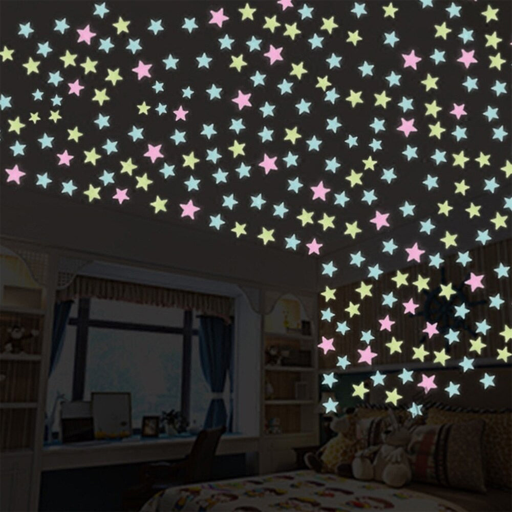 3D Stars Glow In The Dark Wall Stickers Luminous Fluorescent Wall Stickers 100pcs / 6988016004875 / 2370750000284