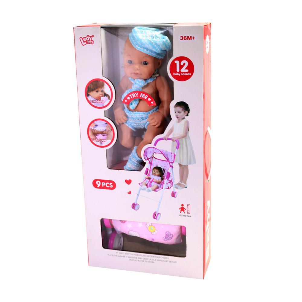 12 Inches Baby Doll With Stroller.