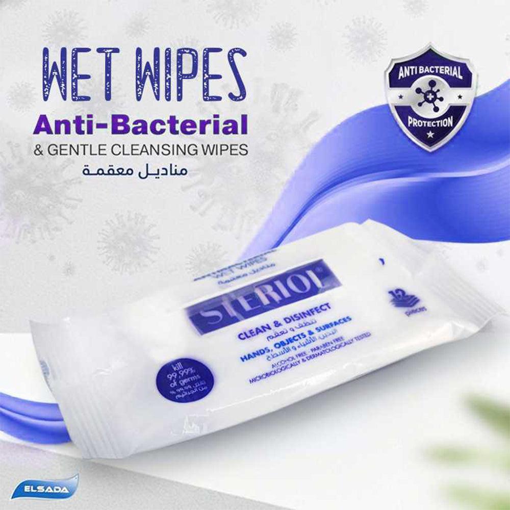 Elsada Steriol Antibacterial Wet Wipes 12pcs - Karout Online -Karout Online Shopping In lebanon - Karout Express Delivery 