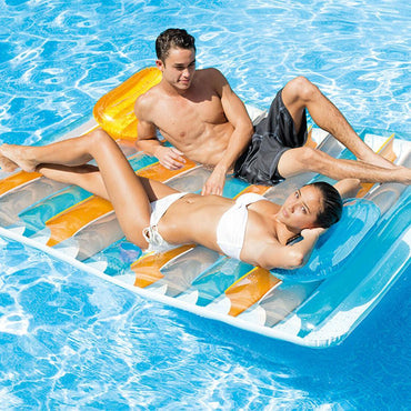 Intex Colorful Inflatable Double Pool Lounge Mat + Pillows/Cup Holders | 56897EP.