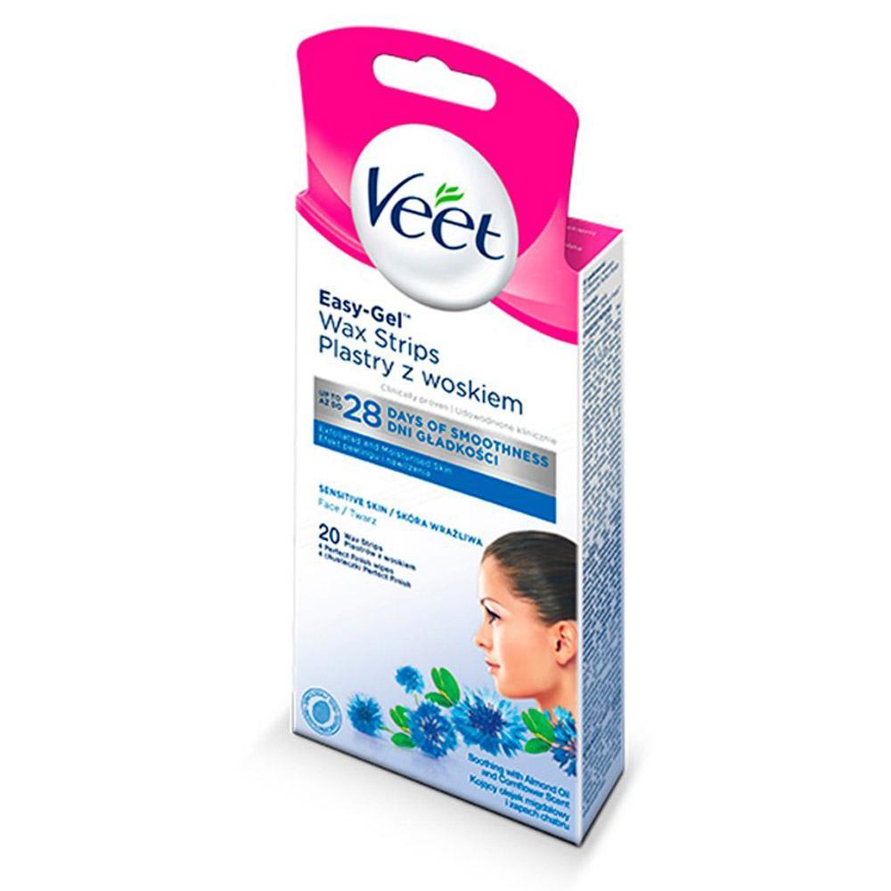 Veet Easy-Gel wax Face Wax plasters 20 pieces and 2 wipes.