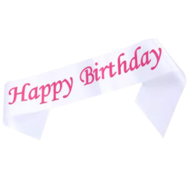 Happy Birthday Sash / E-44 /221394 White& Pink Birthday & Party Supplies