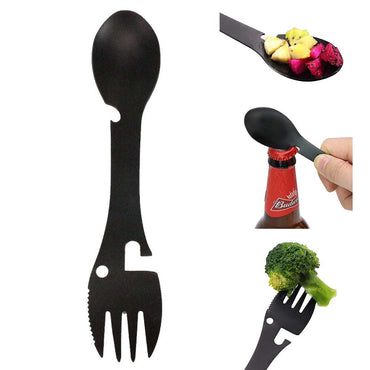**NET**Table Spoon Fork Multitool Portable Can Or Bottle Opener Multi Tool Cutlery Spork Camping Picnic Utensil Stainless Steel