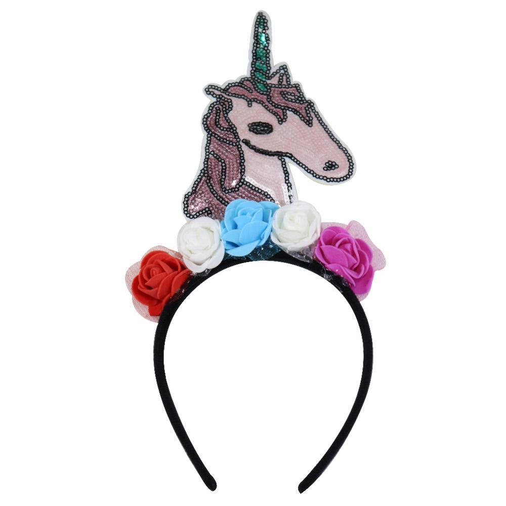 Unicorn With Flowers Hair Band / Q-553 Birthday & Party Supplies