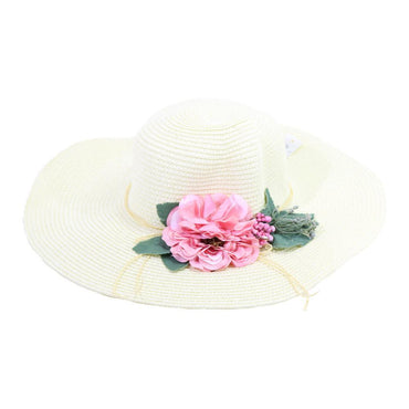 Straw Wide Brim Flower Deigned Hat.