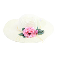 Straw Wide Brim Flower Deigned Hat.