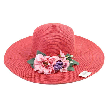 Straw Wide Brim Flower Deigned Hat.