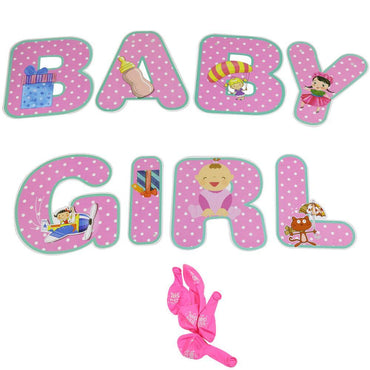 Happy Birthday Baby Banner Decoration With Balloons Set /n-560 Girl Birthday & Party Supplies