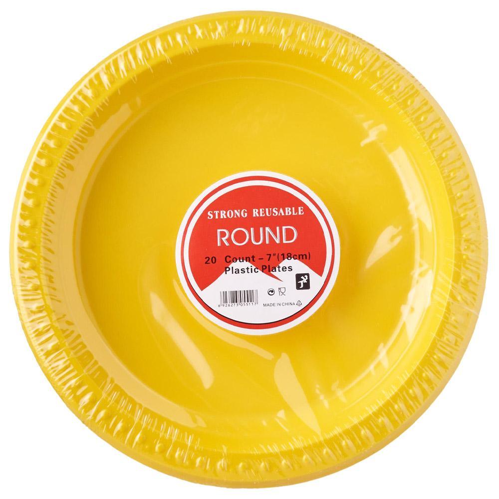 Strong Round Plastic Plates (20 Pcs) / H-912 Yellow Cleaning & Household