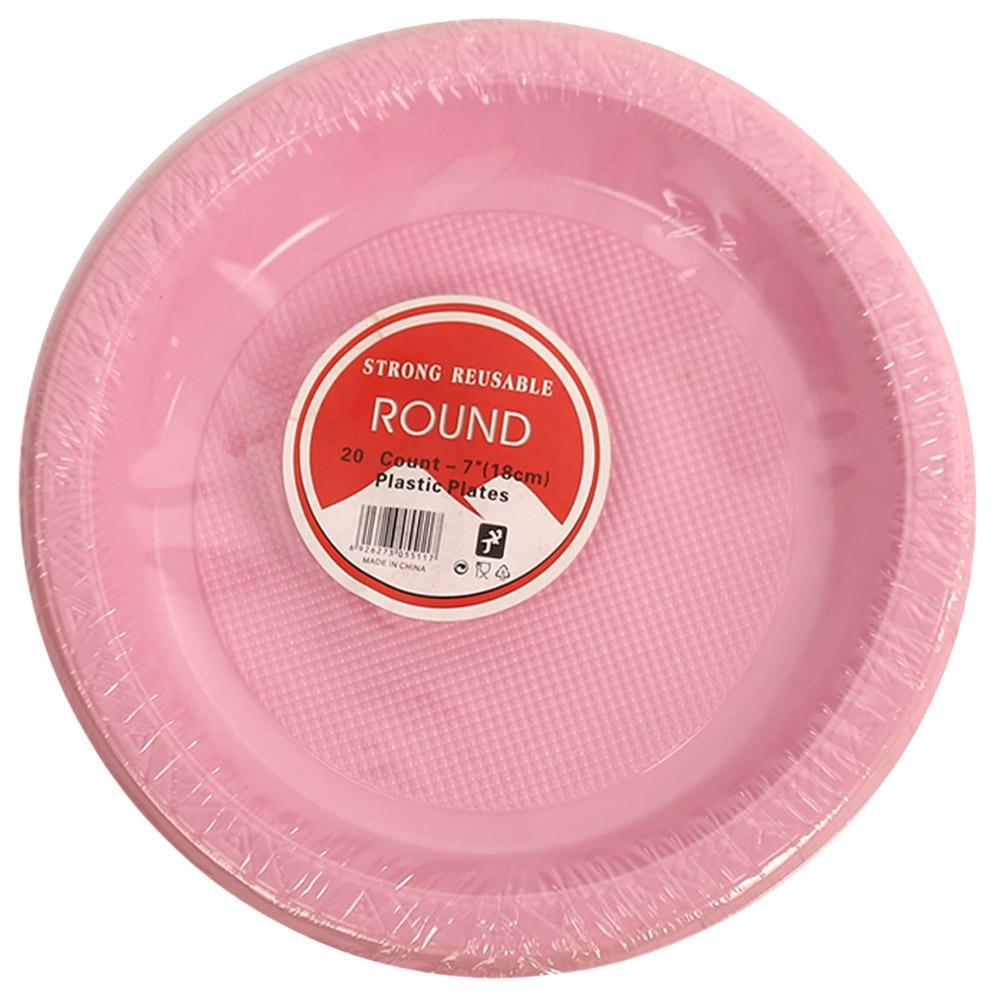 Strong Round Plastic Plates (20 Pcs) / H-912 Pink Cleaning & Household