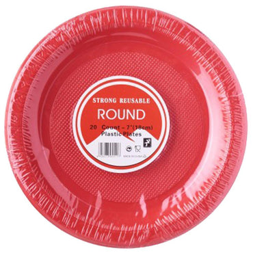 Strong Round Plastic Plates (20 Pcs) / H-912 Red Cleaning & Household