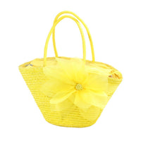 Flower Deigned Straw Beach Bag.