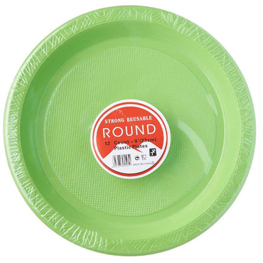 Strong Round Plastic Plates (12 Pcs) / H-913 Green Cleaning & Household