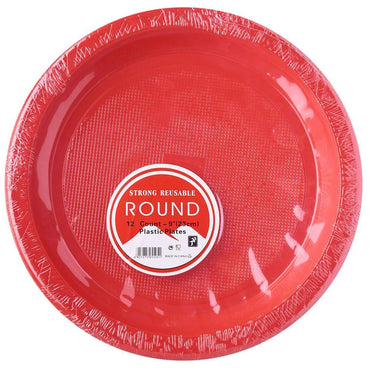 Strong Round Plastic Plates (12 Pcs) / H-913 Red Cleaning & Household