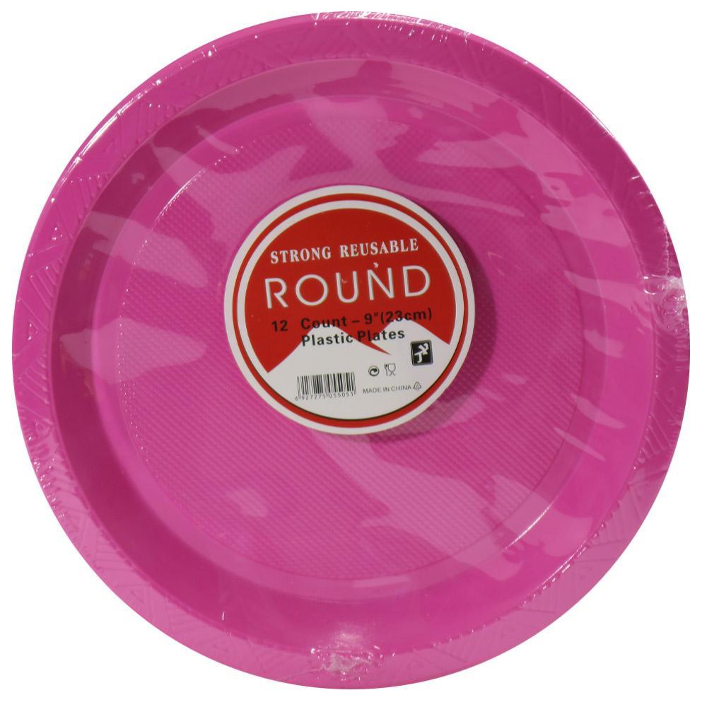 Strong Round Plastic Plates (12 Pcs) / H-913 Pink Cleaning & Household