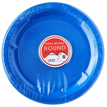 Strong Round Plastic Plates (12 Pcs) / H-913 Navy Cleaning & Household