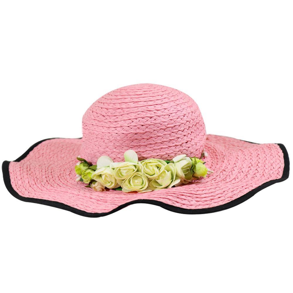 Foldable Wide Brim Women Hat Pink Summer
