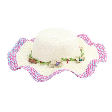Straw Hat Flower Designed Wide Brim Women Hat/ E-260 Fuchsia Summer