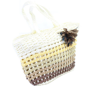 Flower Designed Straw Beach Bag.
