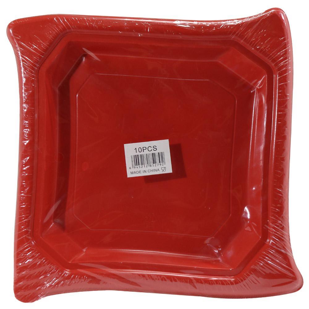 Colored Plastic Squared Plate (10 Pcs)/ 34393-1/h-909 / 852792 Red Birthday & Party Supplies