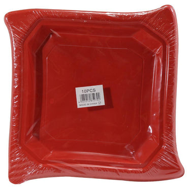 Colored Plastic Squared Plate (10 Pcs)/ 34393-1/h-909 / 852792 Red Birthday & Party Supplies
