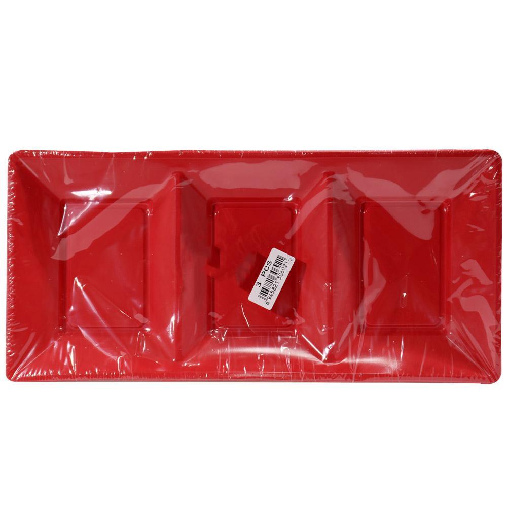 3 Sliced Red Rectangular Plastic Plate (3 Pcs)/ J-305R Birthday & Party Supplies