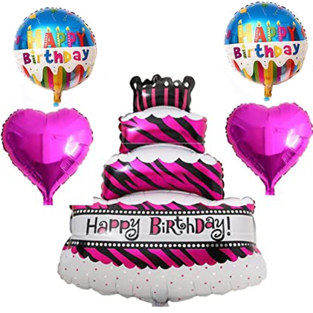 Cake Happy Birthday Helium Balloon Set 5Pcs Q-518 Pink And Black Birthday & Party Supplies