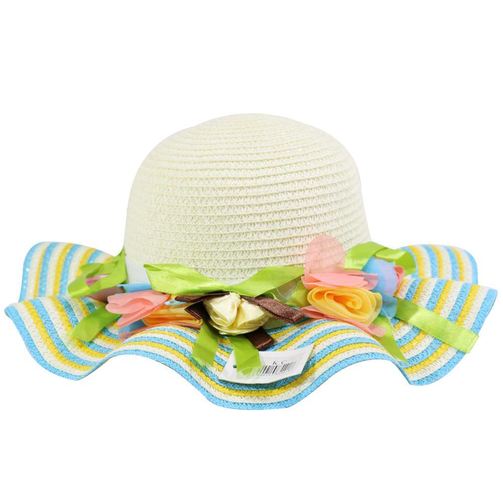 Straw Flower Designed Hat Blue Summer