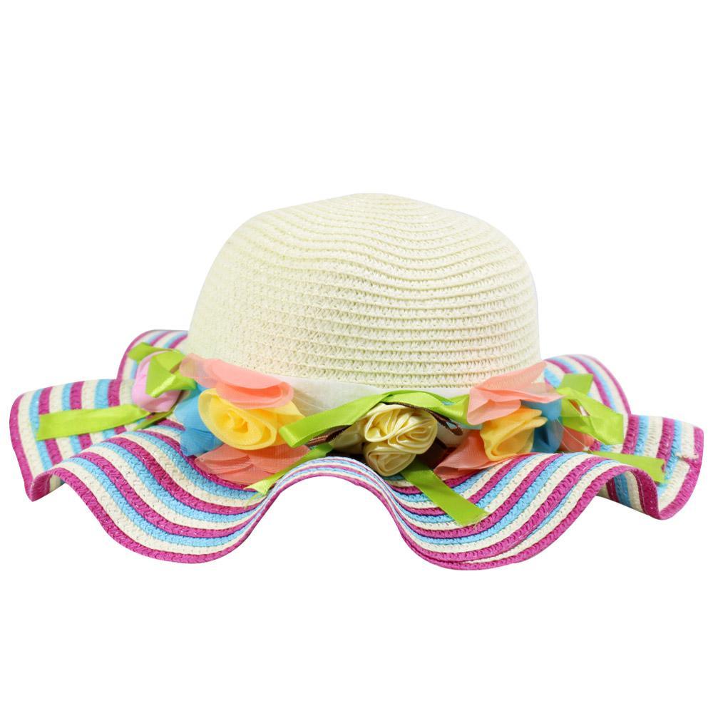 Straw Flower Designed Hat Fuchsia Summer