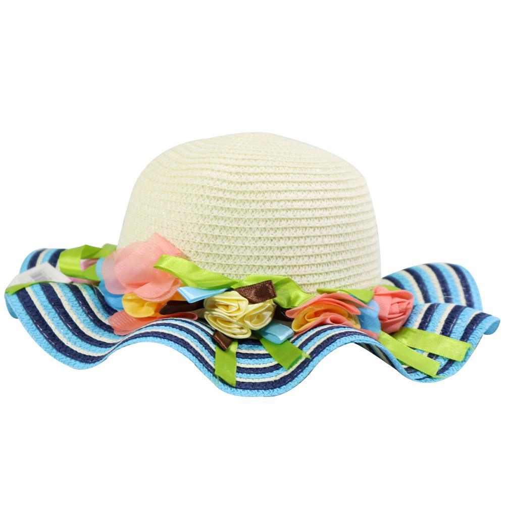 Straw Flower Designed Hat Navy Summer