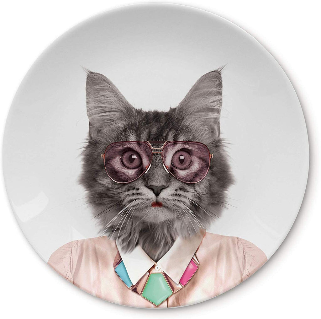 Mustard Ceramic Dinner Plate Cool Cat  23 cm