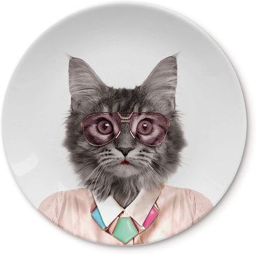 Mustard Ceramic Dinner Plate Cool Cat  23 cm