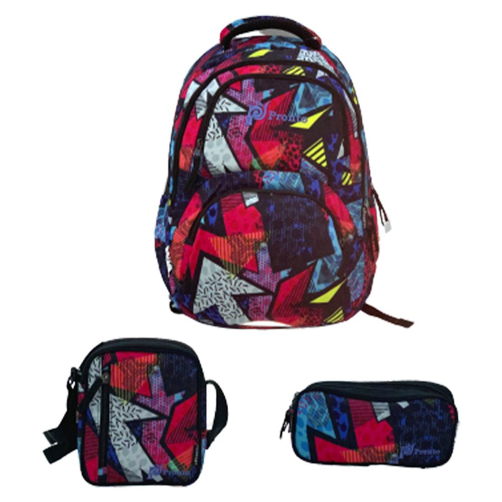 Pronto 18 Inch Geometric  School Bag Set-1 ( 3 Piece ) - Karout Online -Karout Online Shopping In lebanon - Karout Express Delivery 