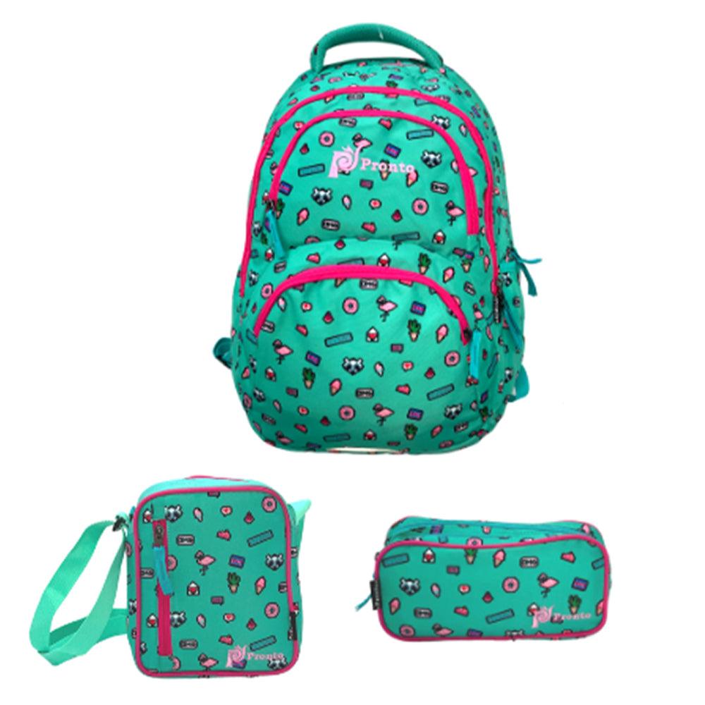 Pronto 18 Inch Green Summer School Bag Set-7 ( 3 Piece ) - Karout Online -Karout Online Shopping In lebanon - Karout Express Delivery 