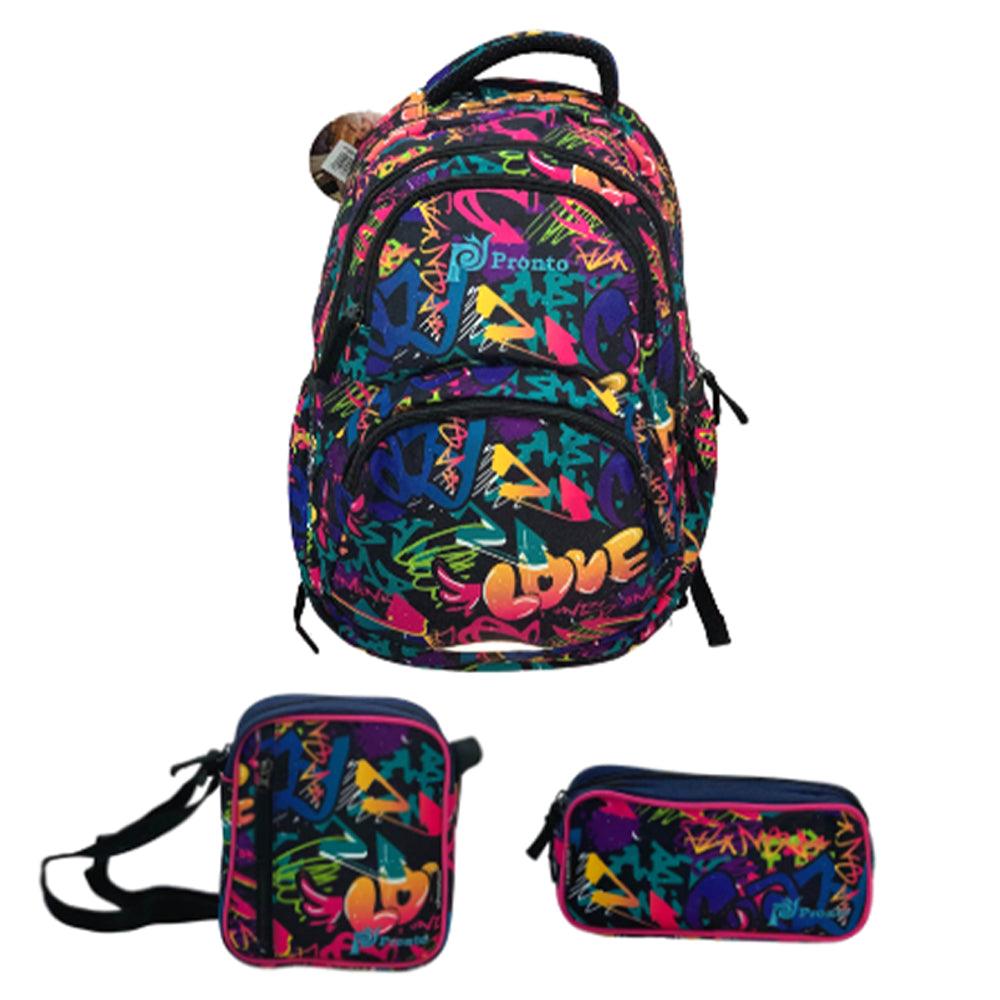 Pronto 18 Inch Graffitti School Bag Set-8 ( 3 Piece ) - Karout Online -Karout Online Shopping In lebanon - Karout Express Delivery 