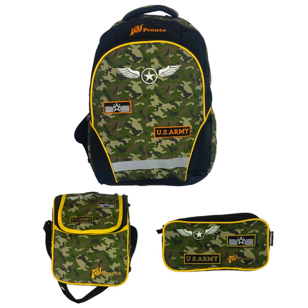 Pronto 18 Inch School Bag U.s Army Set-4 (3 Pieces) - Karout Online -Karout Online Shopping In lebanon - Karout Express Delivery 